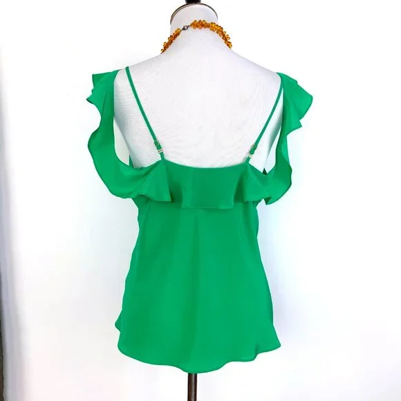 Amanda Uprichard Silk Ruffle Front Spaghetti Strap Cami Top Kelly Green Medium - Picture 5 of 16